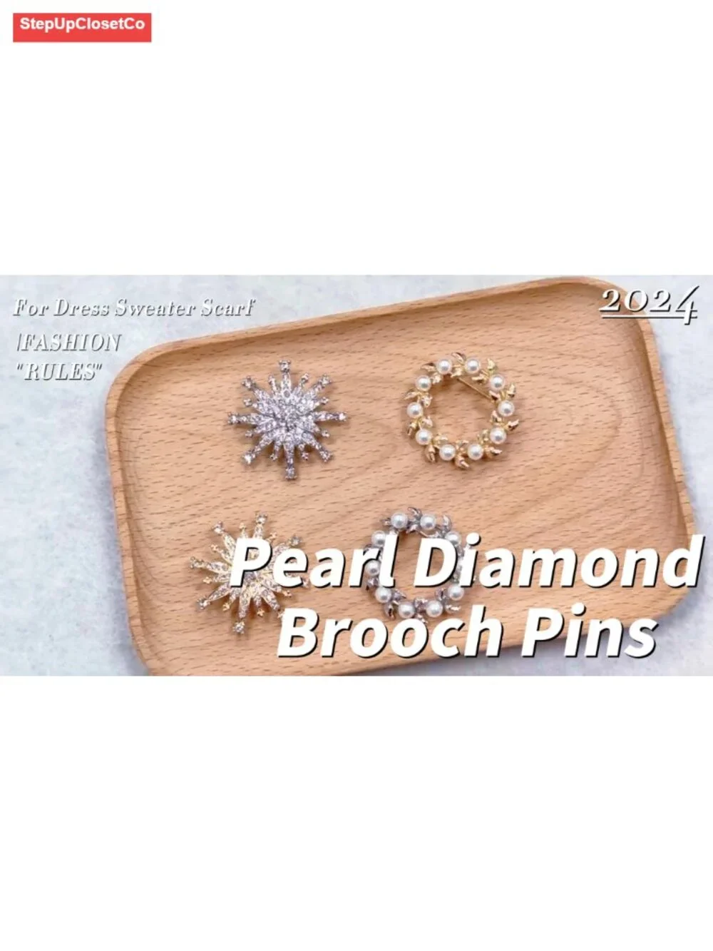 Rhinestone Pearl Christmas Brooch Pin for Sweater Dress Shawl